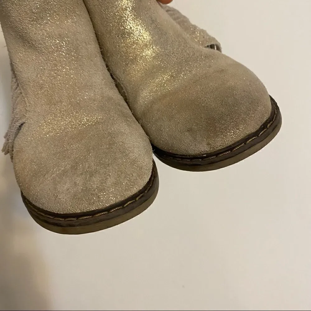 Tucker + Tate Nordstrom Gold Fringe Leather suede Girls zip low Boots 29/US 12